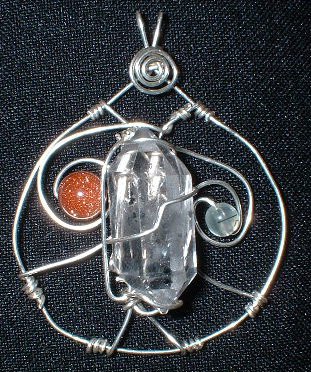Sterling Silver Tibetan Quartz w/Goldstone and Prehnite Pendant