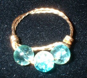Brass Blue & Pink glass Ring, size 8