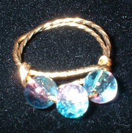 Brass Wire Blue & Pink Pinky Ring, size 4 3/4