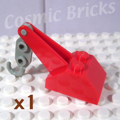 LEGO Red Hook Slope 45 2x3x1.3 Double with Arm Light Gray Tow Hook (single,N)