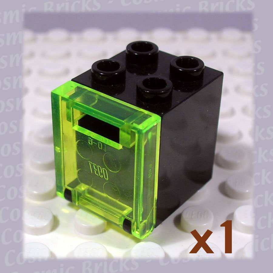 LEGO Black Container Box 2x2x2 Trans-Neon Green Door 4345 (single,U)
