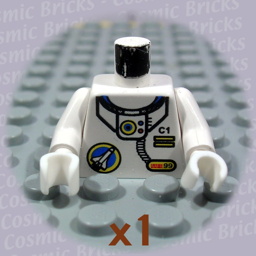 LEGO White Torso Space Port Logo Tube Red Buttons White Arms White Hands (single,U)