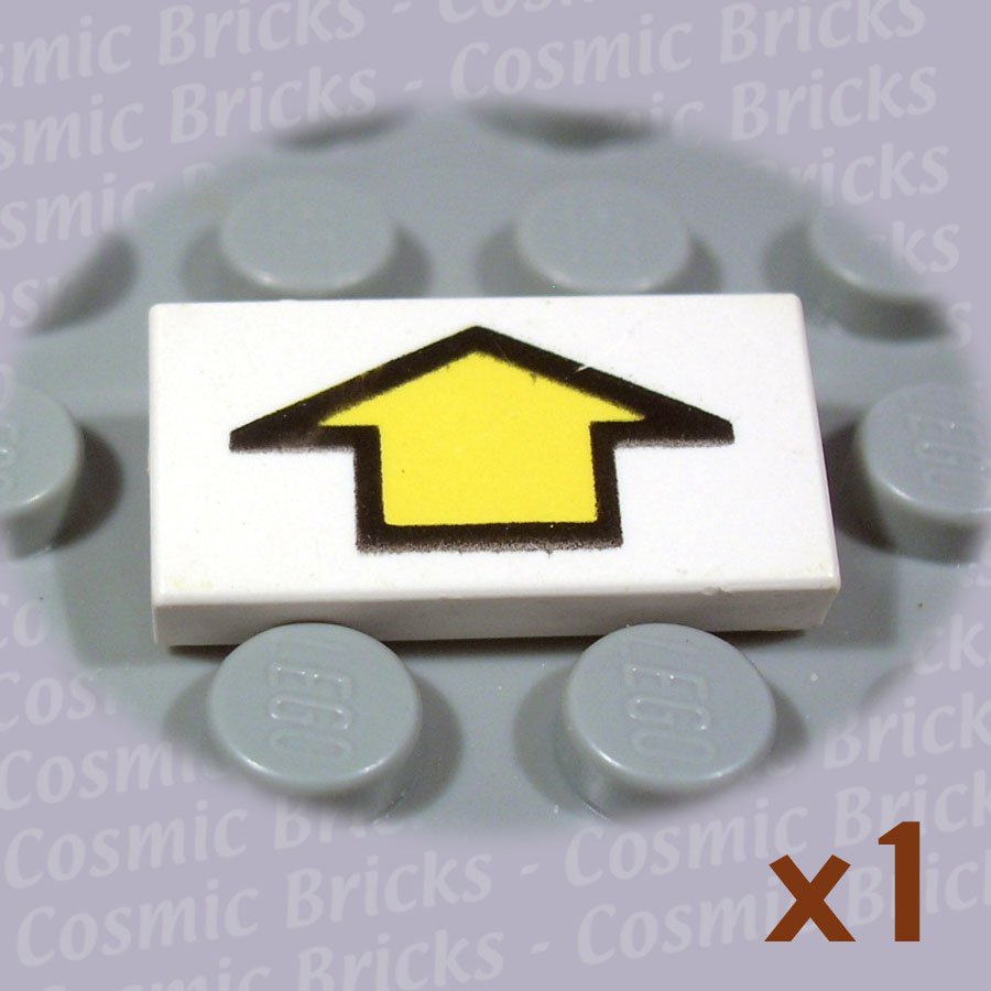 LEGO White Tile 1x2 Arrow Short Yellow Black Border 3069 (single,U)
