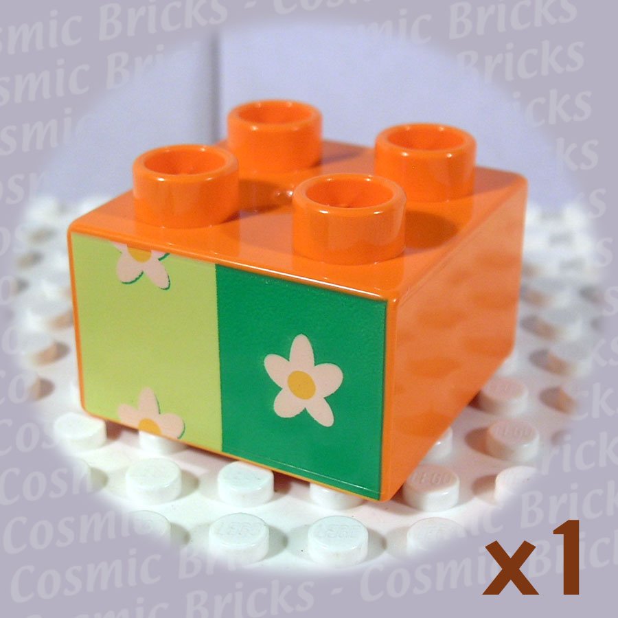LEGO Orange Duplo Brick 2x2 Flower Wallpaper 3437 (single,N)