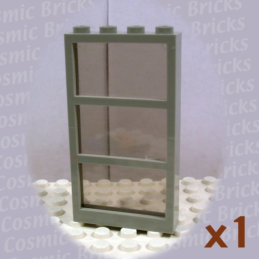 LEGO Light Gray Window 1x4x6 Frame 3 Panes Fixed Glass Trans-Black Glass 6160 (single,U)