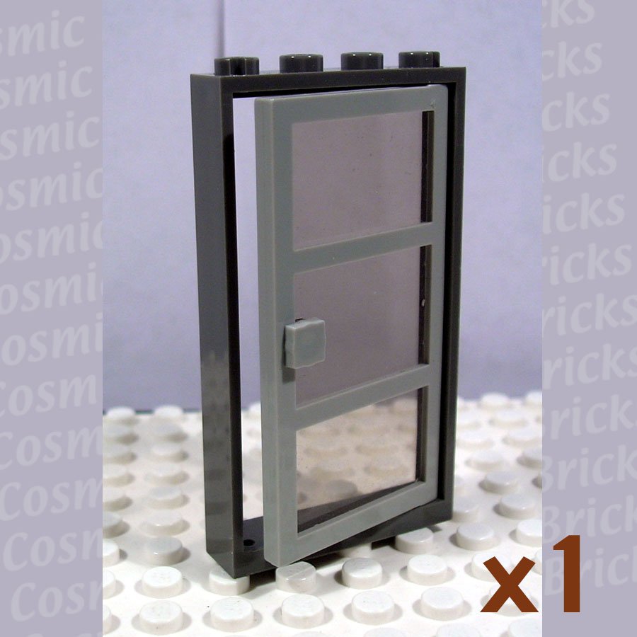 LEGO Dark Gray Door Frame 1x4x6 Light Gray Door Trans-Black Glass 4142714 30179 (single,U)
