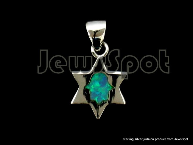 UK73629 - STERLING SILVER PENDANT- M. DAVID HAMSA, OPAL STONE 1. 40 CM