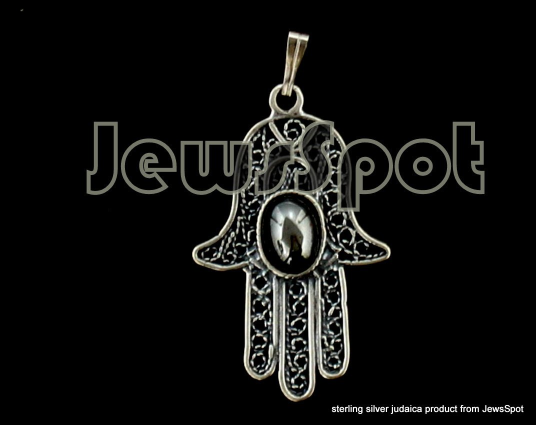S.SILVER PENDANT STONE ON HAMSA 4CM,925