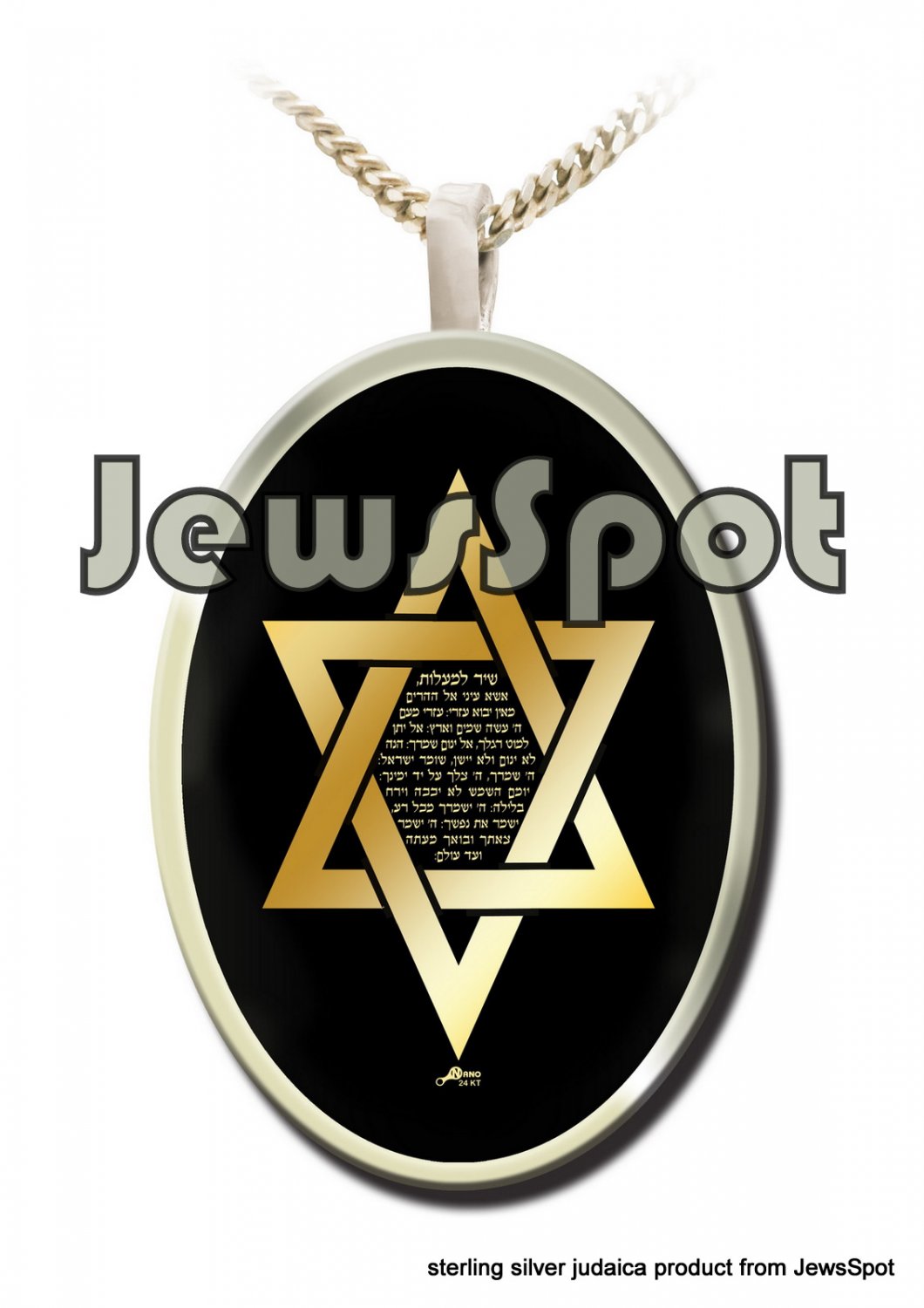 SS PENDANT NANNO 24 KT GOLD IMPRINT- "SHIR HAMAALOT" M. DAVID + CHAIN, BOX, MAGNIFYING GLASS