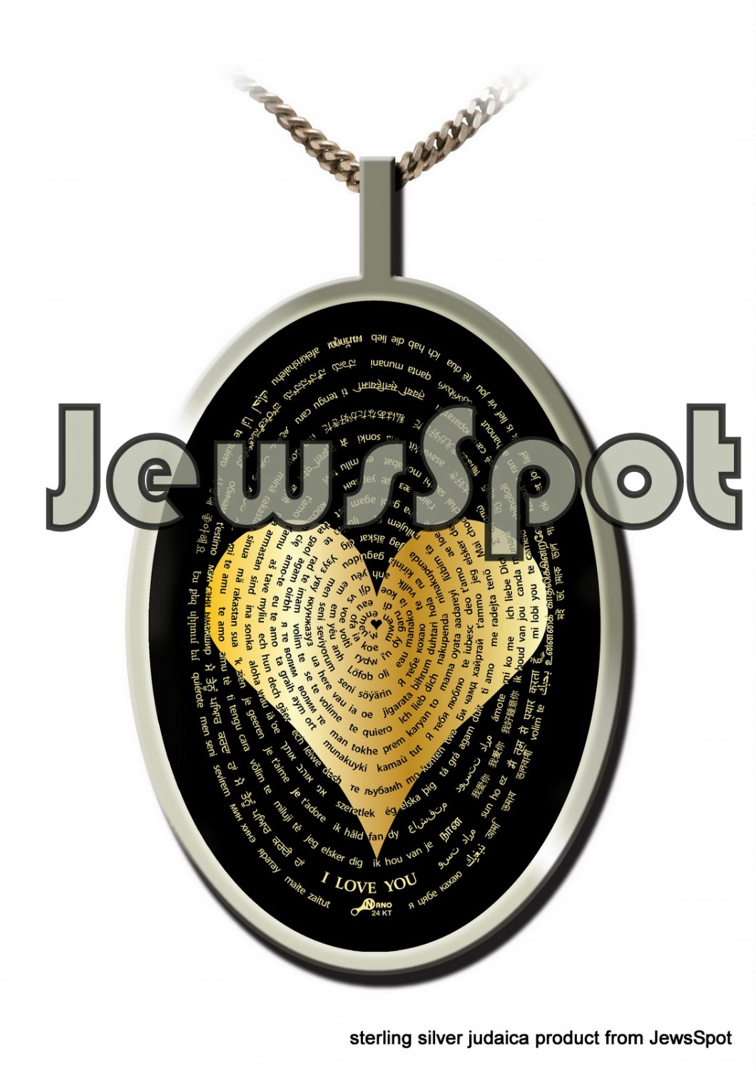 SS PENDANT NANNO 24 KT GOLD IMPRINT- "I LOVE YOU" IN 120 LANGUAGES + CHAIN, BOX, MAGNIFYING GLASS
