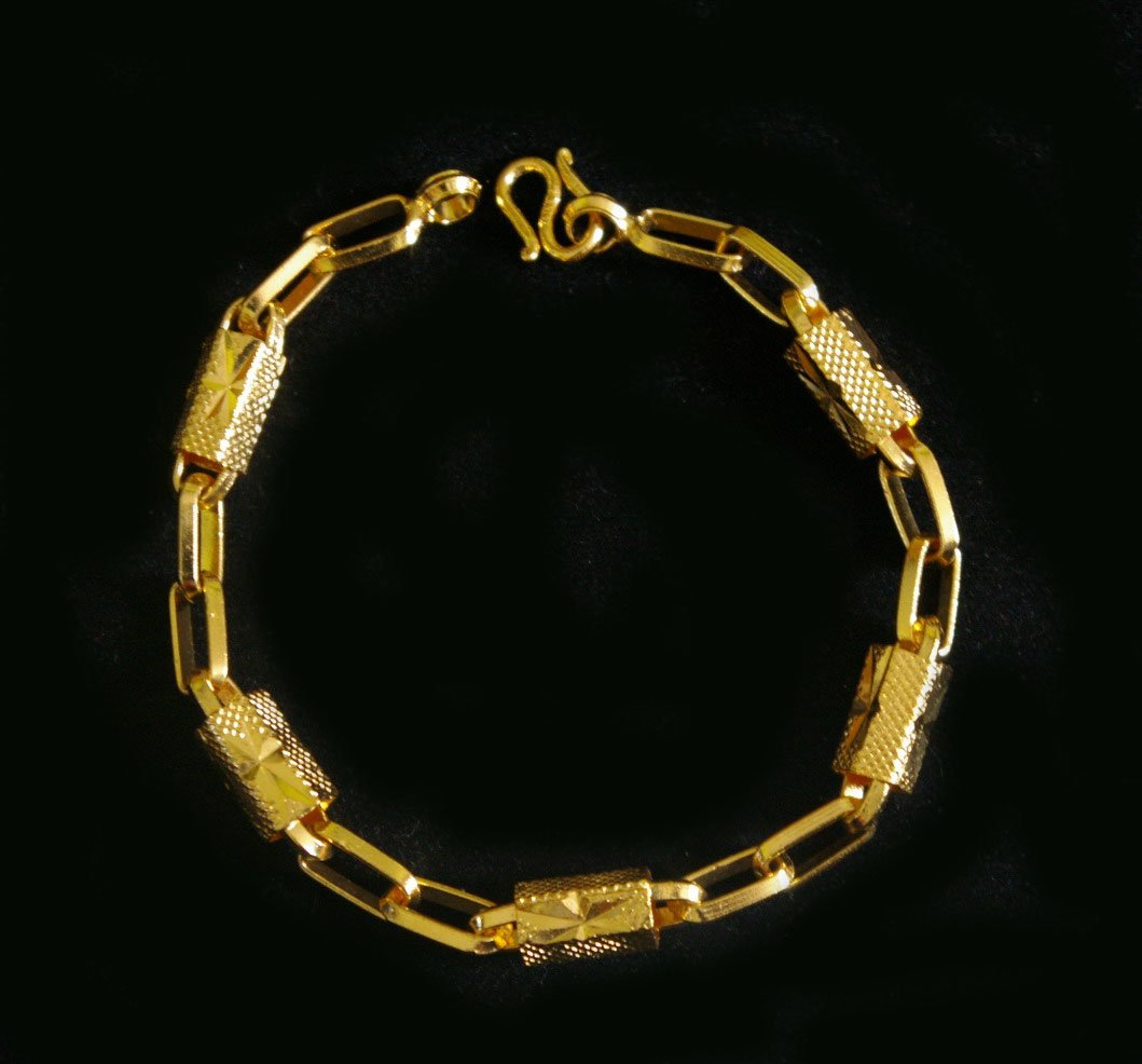 7.3"chain & bead 24K gold filled bracelet bangle 80