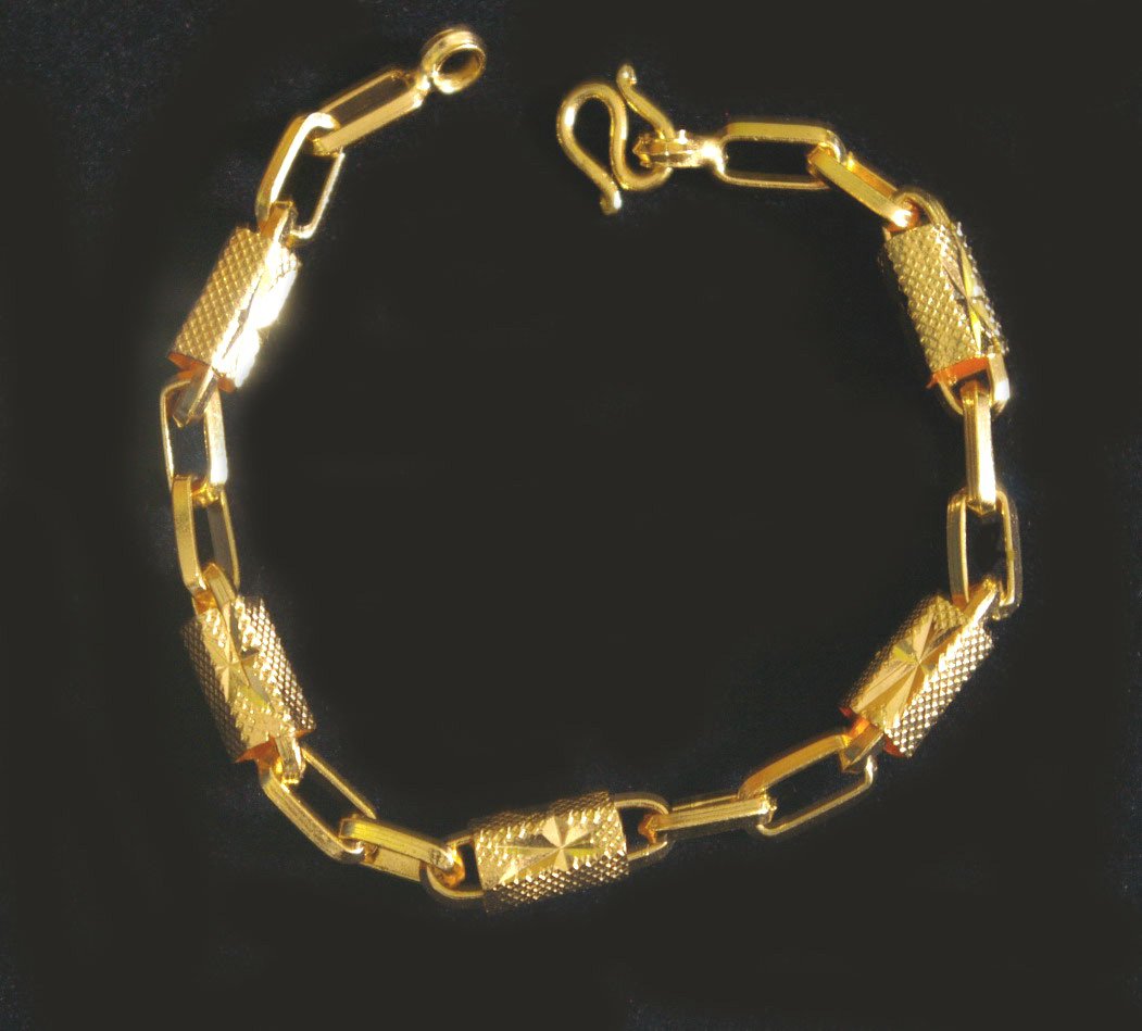 7.7"chain&bead 24K gold filled bracelet bangle 73