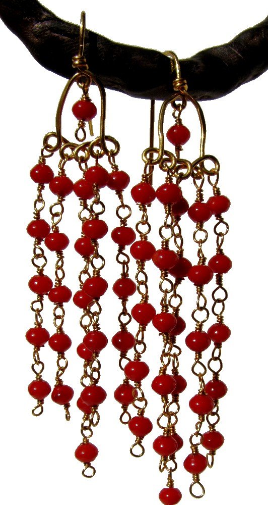 reclaimed coral and gold fill Waterfall earrings