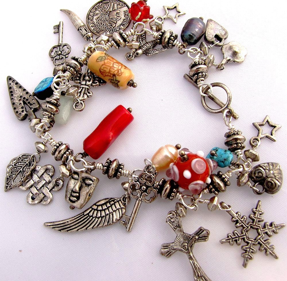 silver mixed media charm bracelet