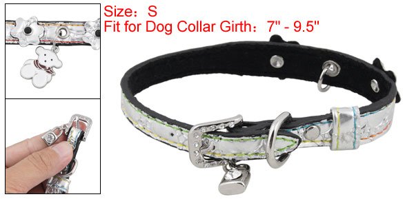 Crocodile Pattern Silver Tone Collar Belt S for Dog Pet