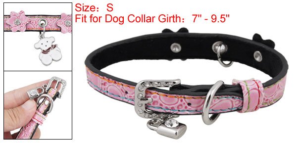 Dog Pet Neck Pink Faux Leather Single Prong Collar Belt S