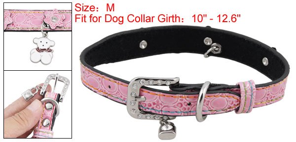 Dog Rhinestone Metal Buckle Adjustable Pink Collar Belt M