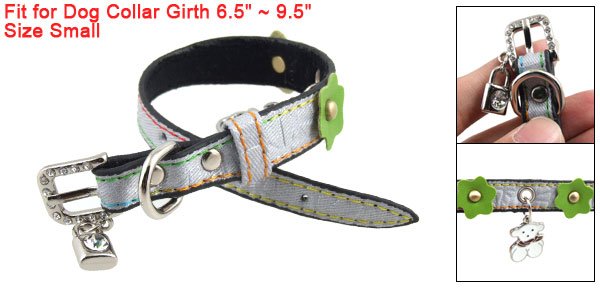 Lock Bear Pendant Charms Crackle Print Adjustable Dog Collar Gray S