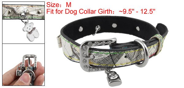 Lock Bear Charms Faux Leahter Pet Dog Collar Neck Strap M