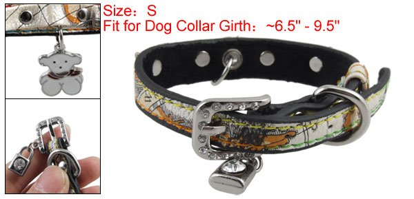 S Adjustable Faux Leather Dog Collar Lock Charms Neck Strap