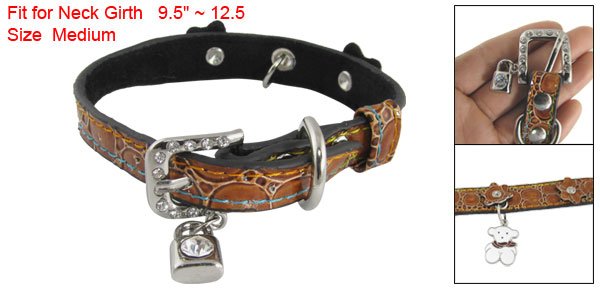 Brown Crocodile Print Rhinestone Flower Lock Bear Charms Dog Collar S