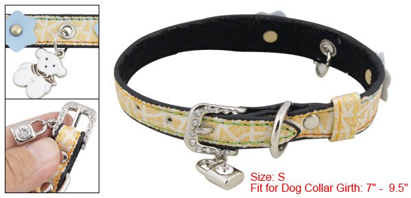 Dog Faux Leather Flower Cracked Ice Pattern Collar Belt S
