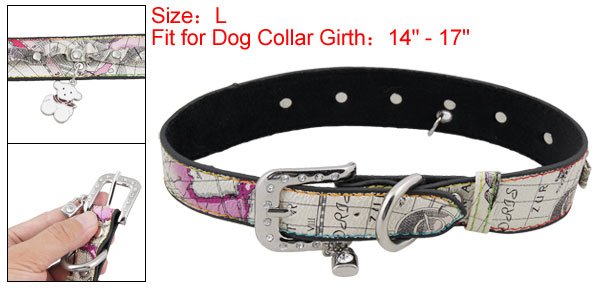 Dog Pet Cartoon Faux Leather Single Prong Buckle Collar Belt L