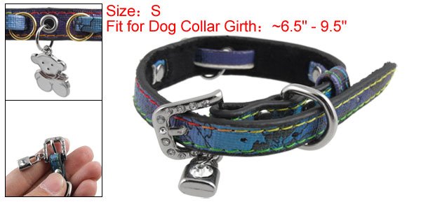 Pet Dog Collar Rings Lock Bear Charms Faux Leather Neck Strap S