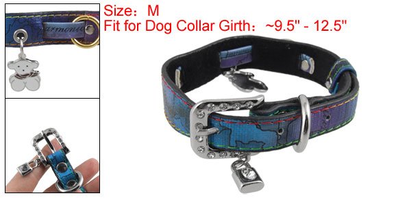 Lock Bear Charms Adjustable Faux Leather Dog Collar M