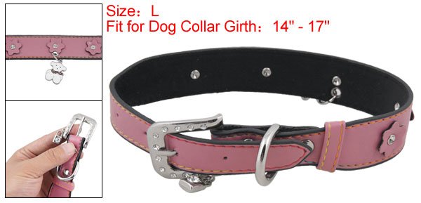 Dog Adjustable Metal Buckle Pink Faux Leather Collar Belt L