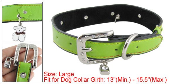 Pet Dog 5 Perforated Faux Leather Band Green Collar Sz L