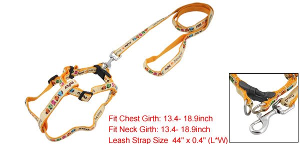 Dog Pet Lobster Clasp Pulling Harness Orange Yellow Leash Rope