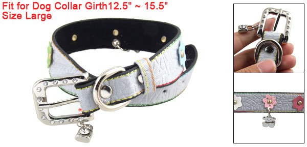 L Lock Bear Charms Crackle Print Dog Collar Gray w Floral Detail