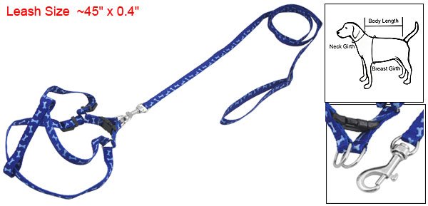 Dog Adjsutable Nylon Blue Bone Leash Harness Rope Sz XS