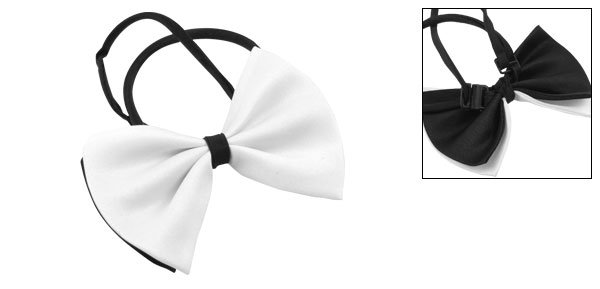 Dog Cat White Black Bow Tie 2 Layered Bowtie Necktie Pet Adjustable Collar