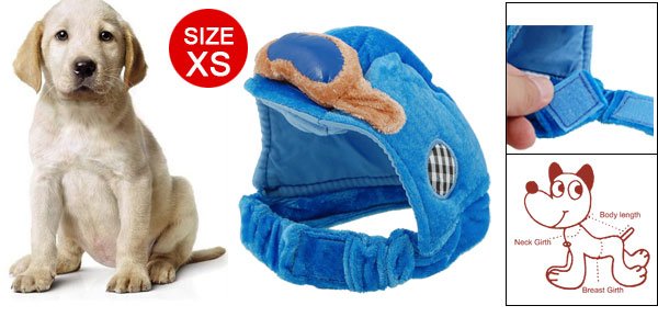 Dog Winter Warm Sponge Filled Blue Velvet Hat Cap Size XS