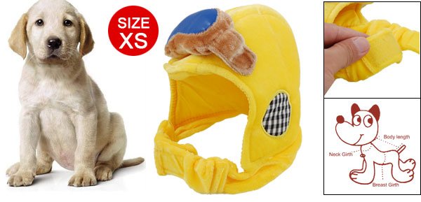 Velcro Fasten Yellow Velvet Sponge Size XS Hat for Dog