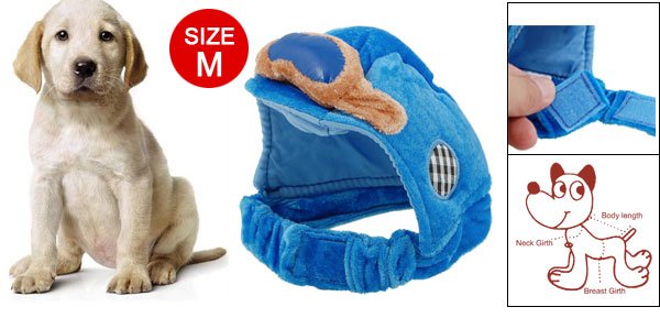 Velcro Fasten Blue Velvet Sponge Size M Hat for Dog