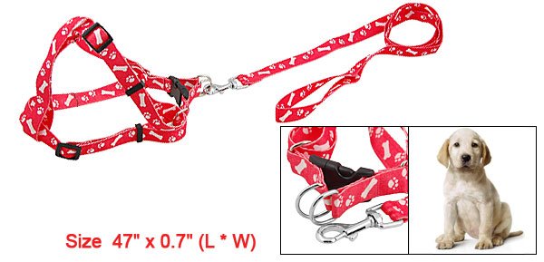Red Paws Bones Print Dog Safety Harness Leash