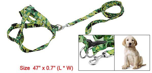 Green Camouflage Print Dog Safety Harness Leash Walking Lead