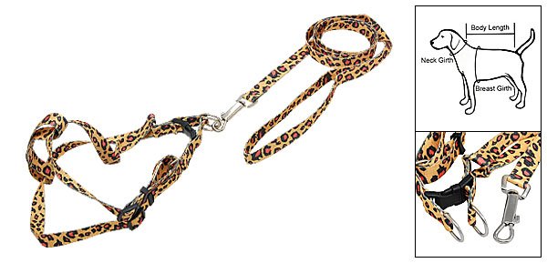 Leopard Print Nylon Harness Leash Strap for Dog Size M