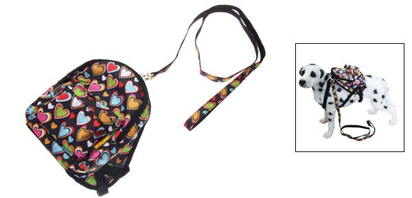 Doggie Pet Backpack Leash Love Heart Pattern Bag