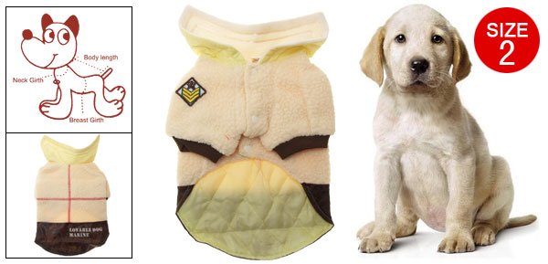 Pet Doggy Light Yellow Winter Navy Coat Clothes Size 2