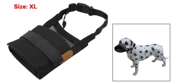Size XL Black Nylon Mesh Pet Dog No Bark Bites Muzzle
