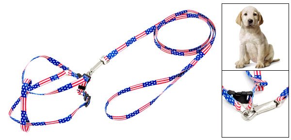 Pet Dog Pull Harness Nylon Leash Rope w. Flag Pattern