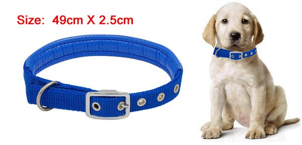Blue Leather Nylon Buckle Dog Pet Neck Collar Strap Band