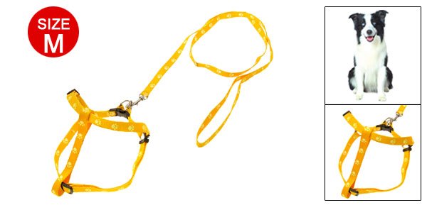 Yellow Footprint Pattern Dog Nylon Pulling Harness Leash