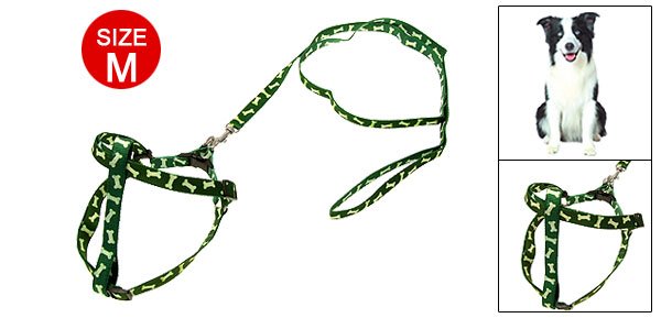 Doggie Dog Puppy Cat Pet Nylon Pulling Harness Leash Bone Pattern