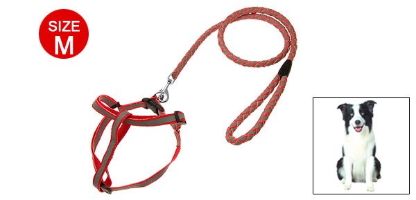 Size M Red Doggie Puppy Pet Dog Nylon Pulling Harness Leash