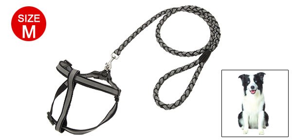 Dog Grey Nylon Pulling Harness Doggie Solid Leash Rope